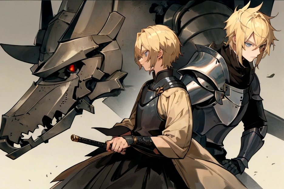 boy black Short Hair Blonde anime battle knight