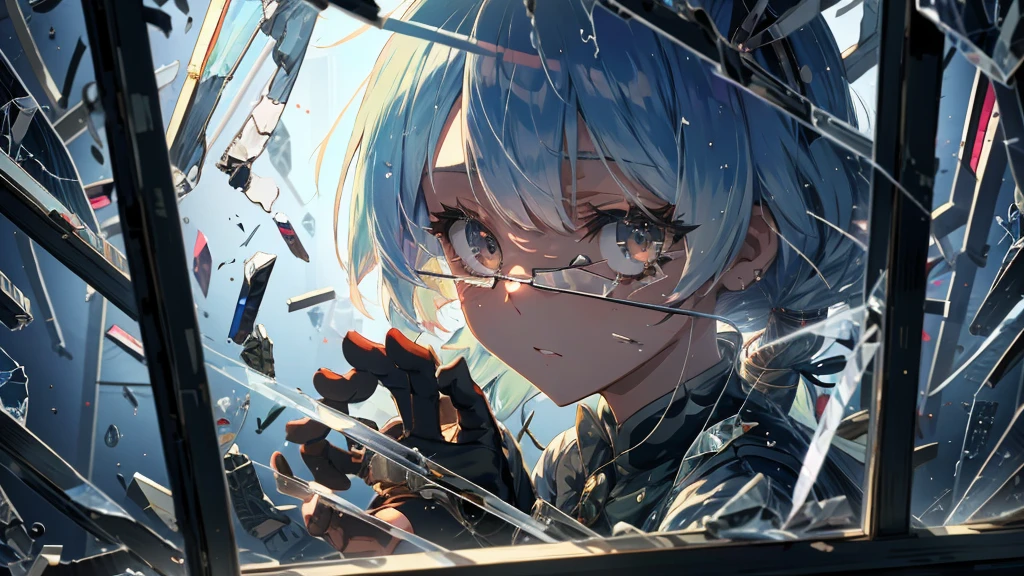 Anime girl with a gun、Looking through a broken glass window with a bullet in it, everyone, from Girls' Frontline, Fine details. Girls' Frontline, Anime Machine Gun Shooting, Girls' Frontline cg, Anime Bullet VFX, Railgun, Gweitz, Girls' Frontline style, Girls' Frontline, anime shot, Female Action Anime Girl, 4K Manga Wallpapers, With a pistol, makoto shinka