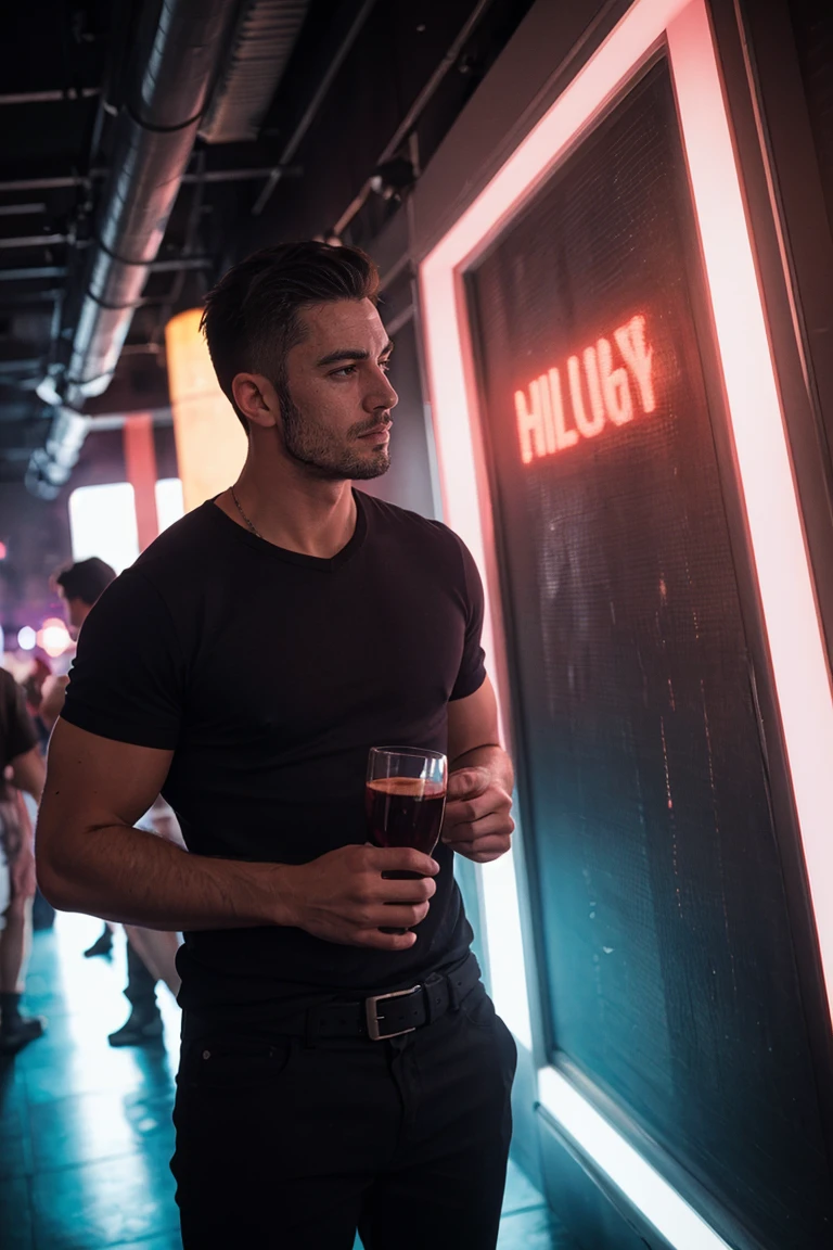 shot by Sony a7 IV Mirrorless Camera, natural light, analog film photo, Kodachrome ,handsome men ,gay nightclub