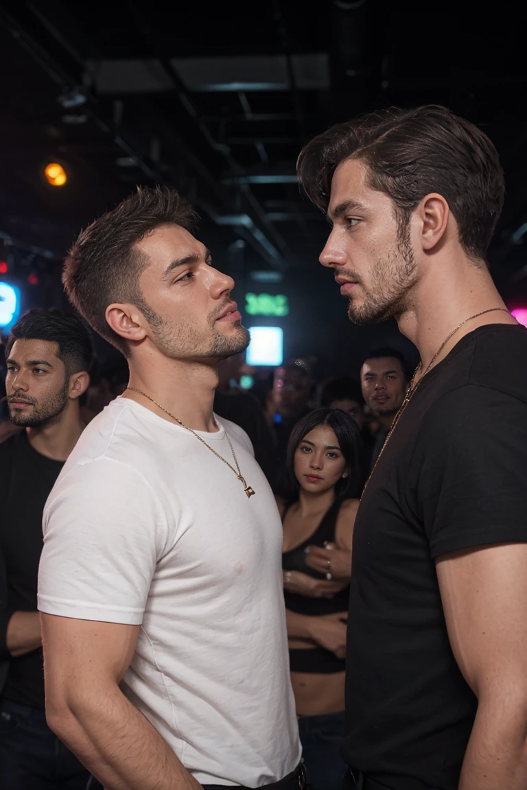 shot by Sony a7 IV Mirrorless Camera, natural light, analog film photo, Kodachrome ,handsome men ,gay nightclub