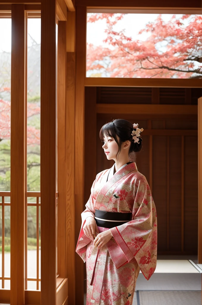Maple Japanese-style room kimono Beauty Shoji screen sunny