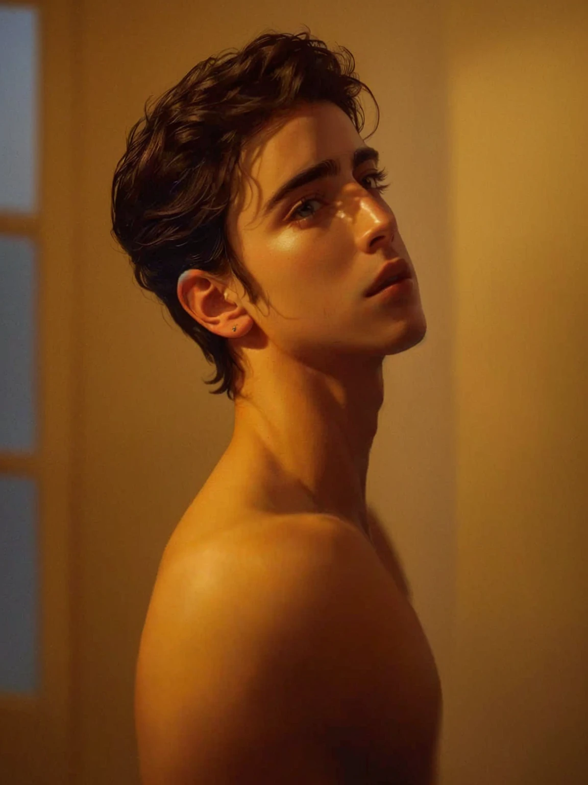 Hombre arafed con una camisa mojada mirando al cielo., zac retz, Timothée Chalamet, delicate androgynous prince, beautiful androgynous prince, Anton, declan mckenna, androgynous man, luca, hermoso joven, portrait of Timothée Chalamet, tommy 1 6 years, alejandro, julian ope