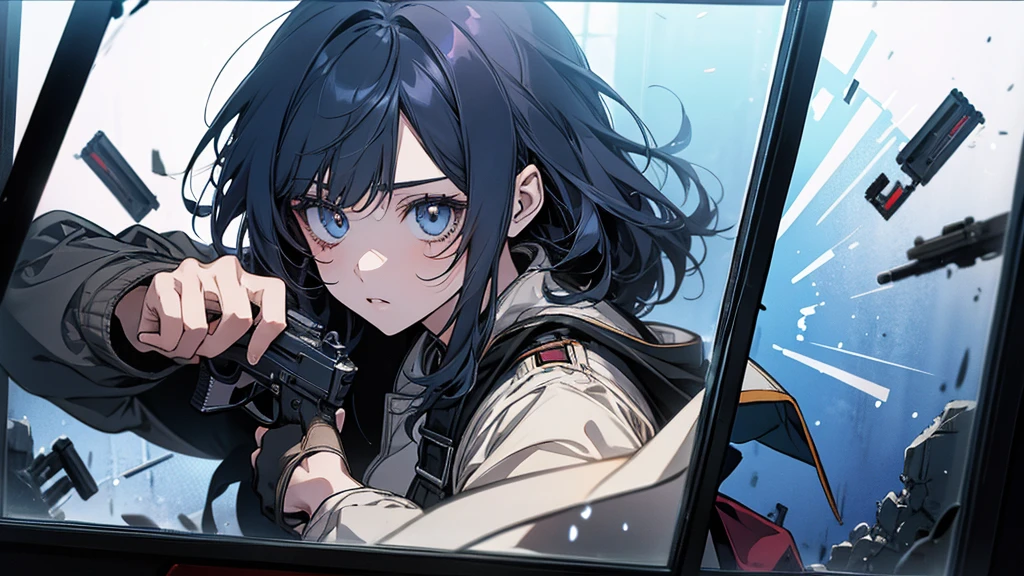 Anime girl with a gun、Looking through a broken glass window with a bullet in it, everyone, from Girls&#39; Frontline, Fine details. Girls&#39; Frontline, Anime Machine Gun Shooting, Girls&#39; Frontline cg, Anime Bullet VFX, Railgun, Gweitz, Girls&#39; Frontline style, Girls&#39; Frontline, anime shot, Female Action Anime Girl, 4K Manga Wallpapers, With a pistol, makoto shinka