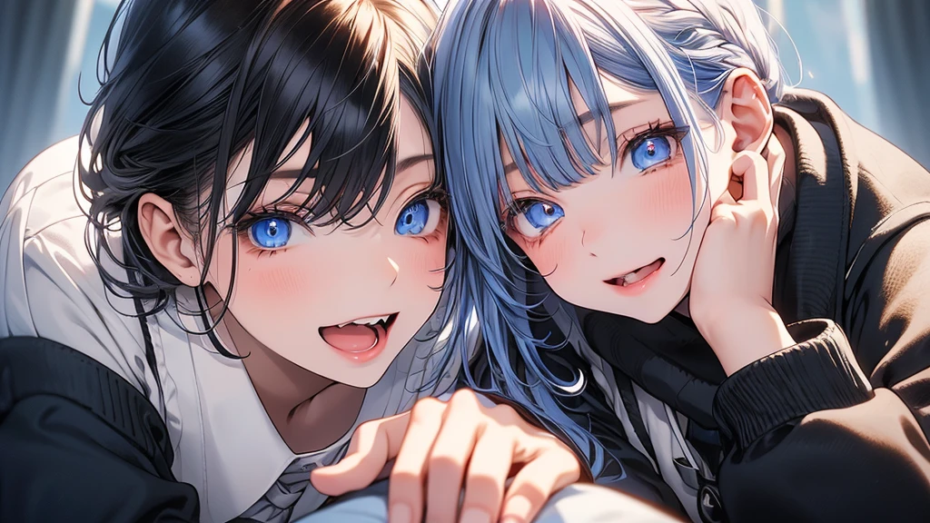 akanekurokawa, akane kurokawa, Aqua Eye, Blue Hair, Medium Hair, Side Lock,blush,
break black カーディガン, Black Pantyhose,Brown Loafers,Pull down the hem of your cardigan,Embarrassing,内股にしてある
break looking at viewer,
break indoors, classroom,
break (masterpiece:1.2), Highest quality, High resolution, unity 8k wallpaper, (shape:0.8), (Fine and beautiful eyes:1.6), Highly detailed face, Perfect lighting, Highly detailed CG, (Perfect hands, Perfect ???????),