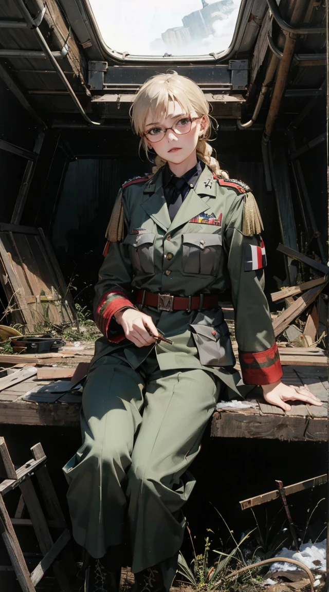 Beautiful woman in intricate Retro Vintage Military Outfit