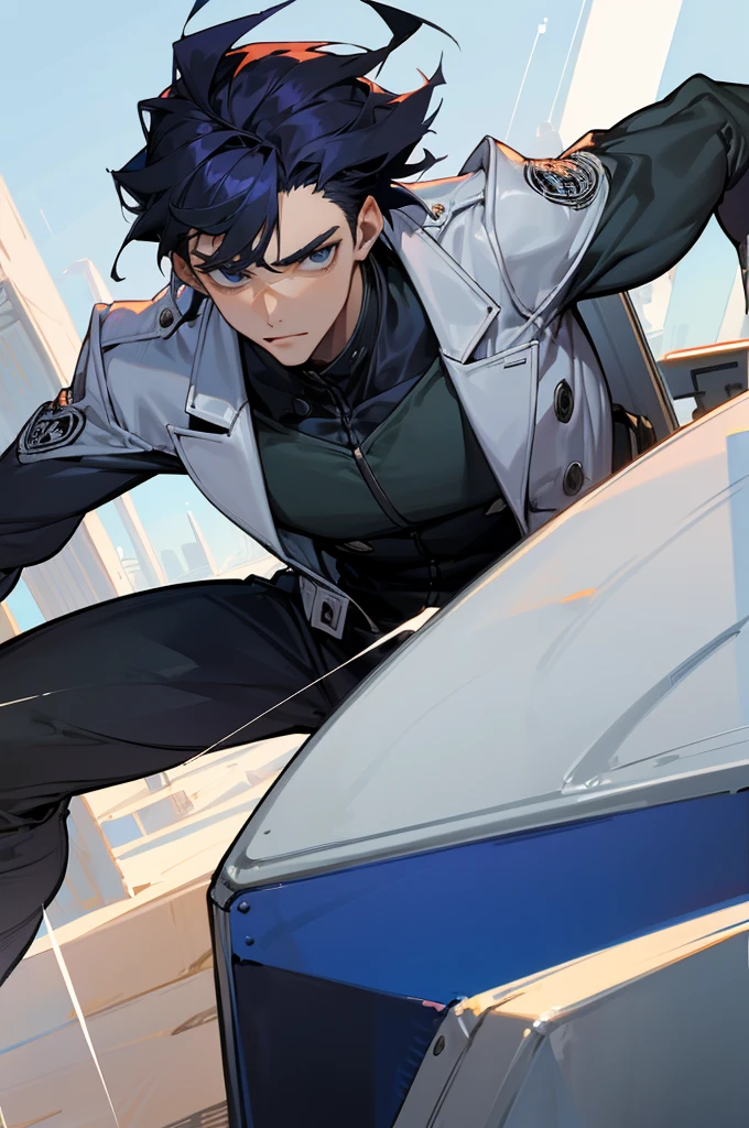 (best quality)), ((muste piece)), perfect face,((1 male)),solo,Man in his 20s,Handsome guy,cool,dynamic angle,adult,