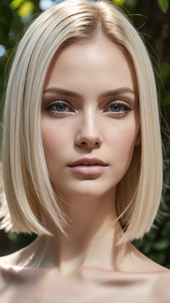 Pale skinned woman, cabelos negros e ondulados; olhos completamente negros; close no rosto