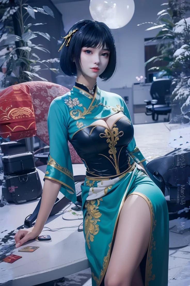 a japanese woman sitting in the office room, a white wall, a grey table, plants ,smile,
(((masterpiece))), ((best quality)), ((intricate detailed)), ((Hyperrealistic)), absurd res, milf, mature woman, perspective, highly detailed, illustration, 1girl, (huge breasts), beautiful detailed eyes, long hair, brown eyes, nametag, CEO, glasses, (business outfit:1.2), office shirt, tight skirt, black choker, earrings, stockings, detailed background, perfect eyes, seductive eyes, looking at the viewer, from front,