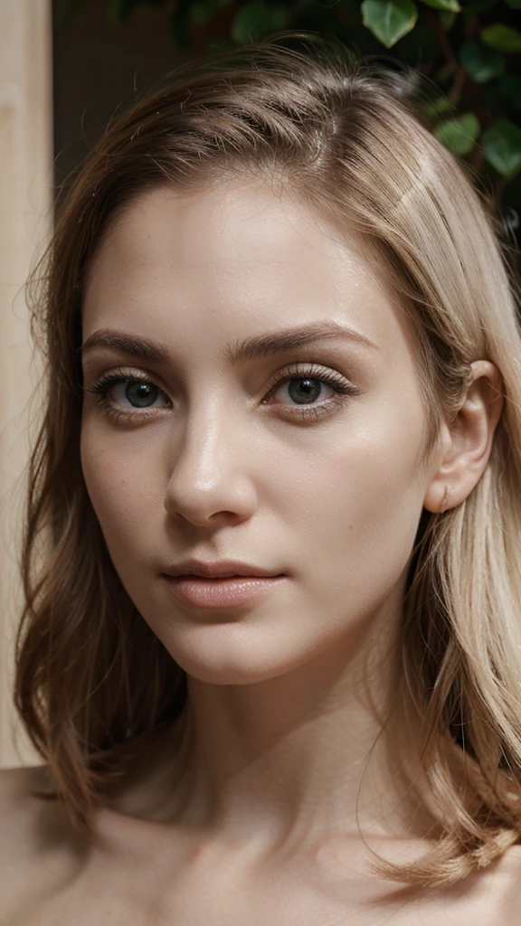 Pale skinned woman, cabelos negros e ondulados; olhos completamente negros; close no rosto