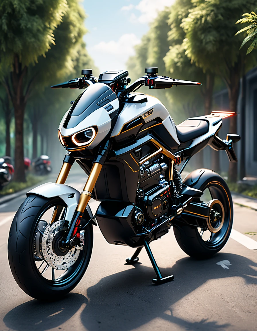 an illustration rich in details of a drone adapted as a motorcycle for transporting people