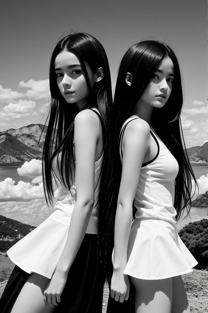Haz dos chicas estilo manga surrealista en blanco y negro