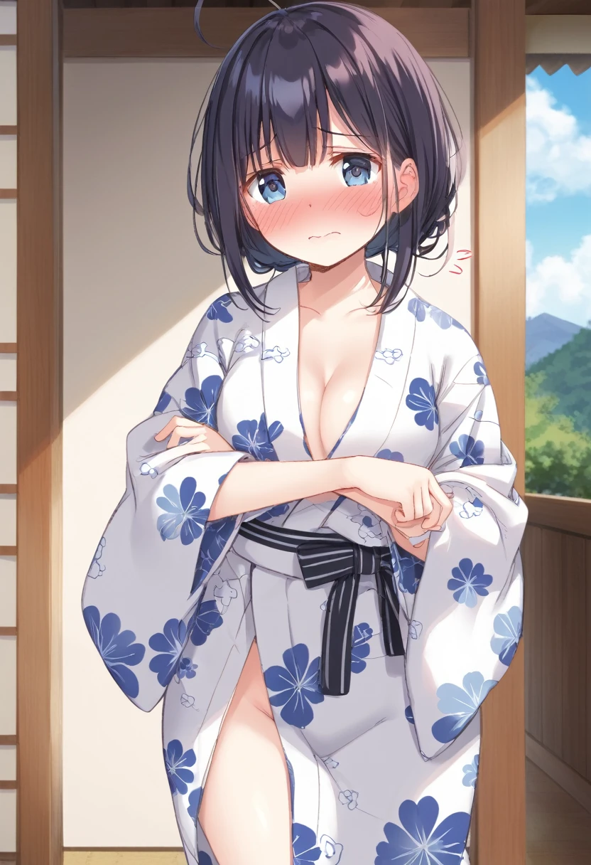 Cute beautiful girl、Push out your hips、naked、( Embarrassed blush:1.7)、Open yukata,