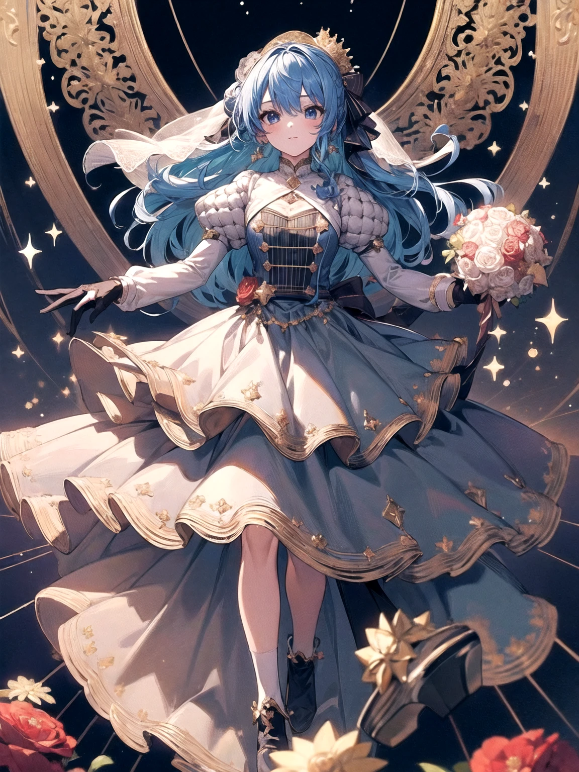 (masterpiece:1.4), (Highest quality:1.4), 8k, (Sweet Third:1.3), Knee-high socks、Long gloves、Wedding dress