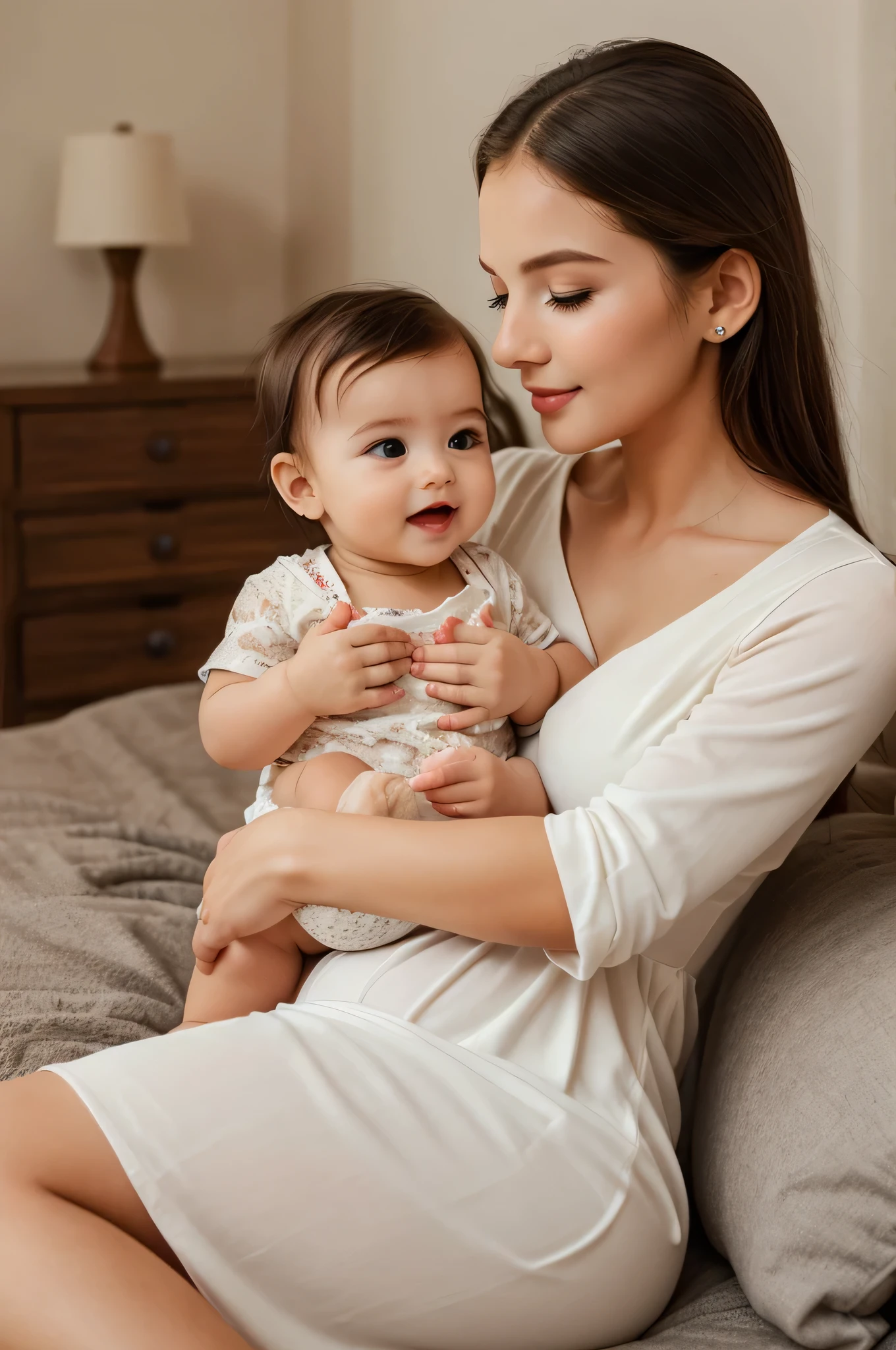16 years cute mom feed milk to cute little baby hot pic wirh stylish modern dress with hot romantic mood pic 16k quality