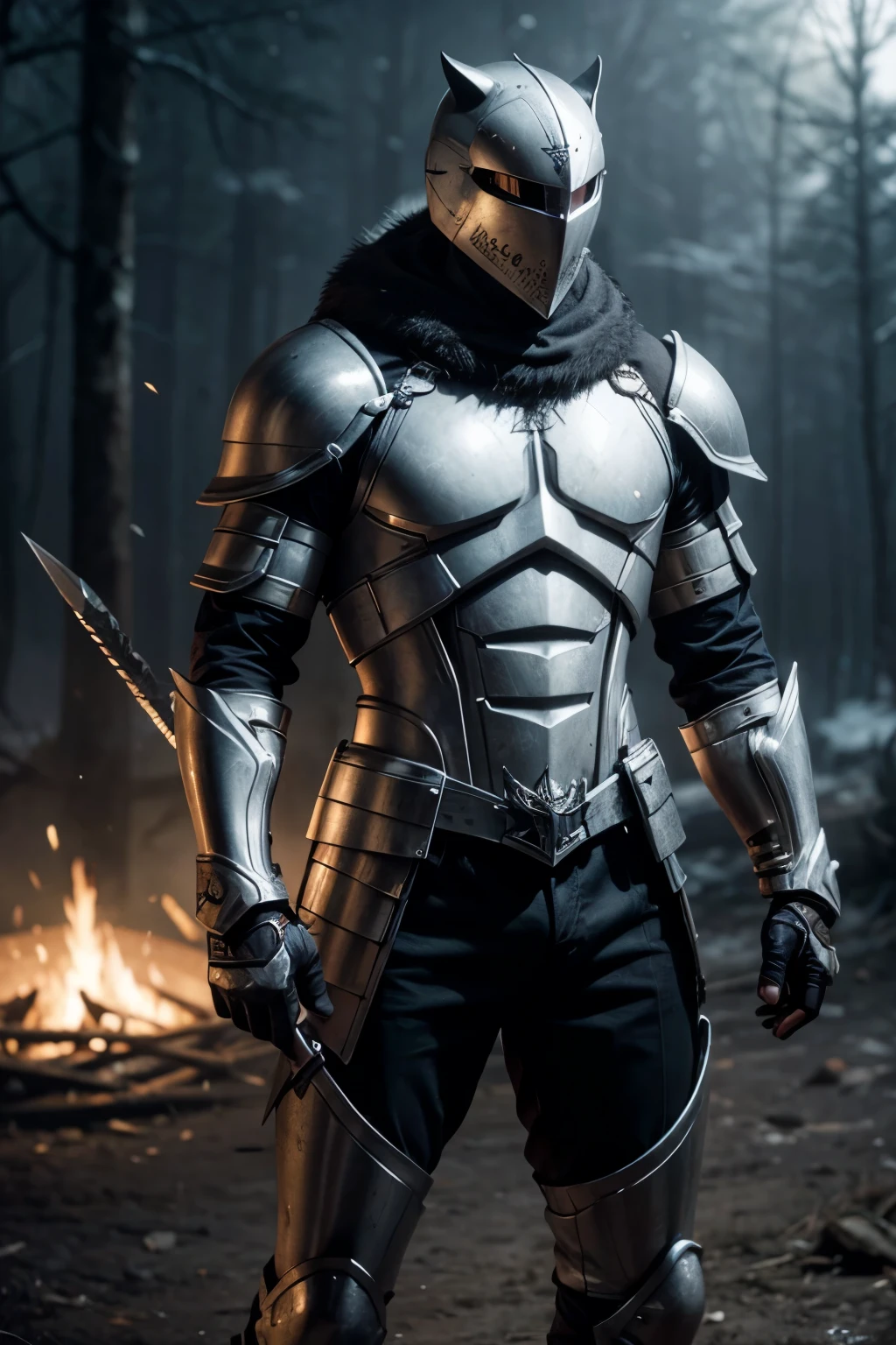 hiquality, beste-Qualit, tmasterpiece, 独奏, 1boy, guy Goblin Slayer, Armor dress, shelmet, glowing eye, panache, fur collar, Against a wall, crossed arms, looking a viewer, Market , Guy without pants, , bulge in underpants, The guy has a bump , outstanding , bulge , Kale , no pants , shelmet , mask, shelmet, convex, gray panties,