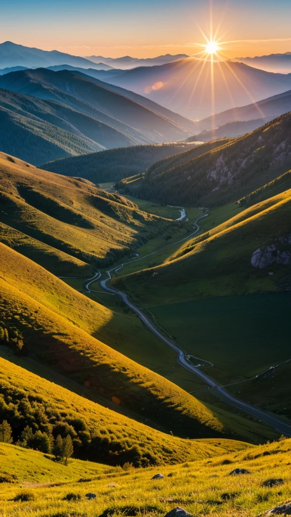 Landscape where you can see the sun crossing the mountains on a very warm day 