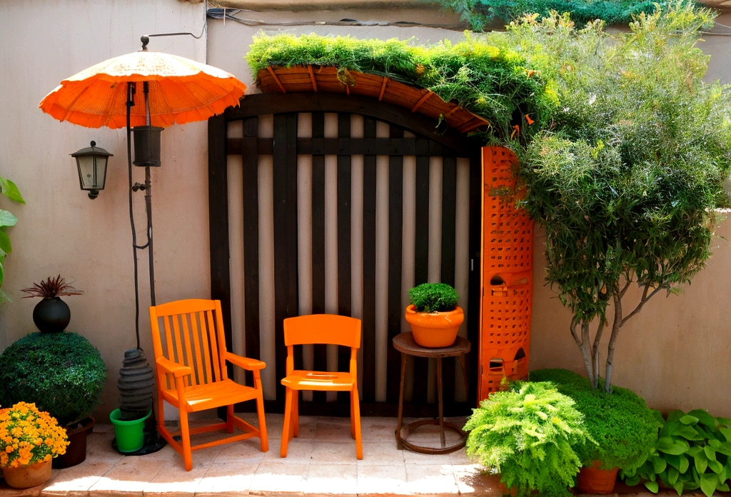 gato naranja en habitacion gris estilo lo-fi con instrumentos musicales, gato en la ventana, notas musicales flotando