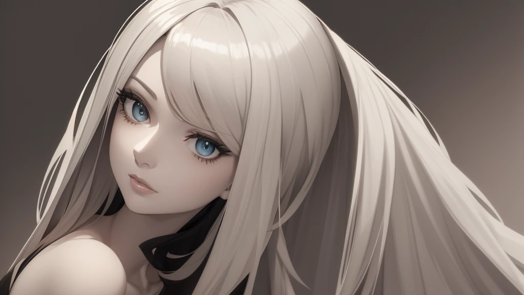 Young woman, grey eyes, White hair, black lips, contemptuous look