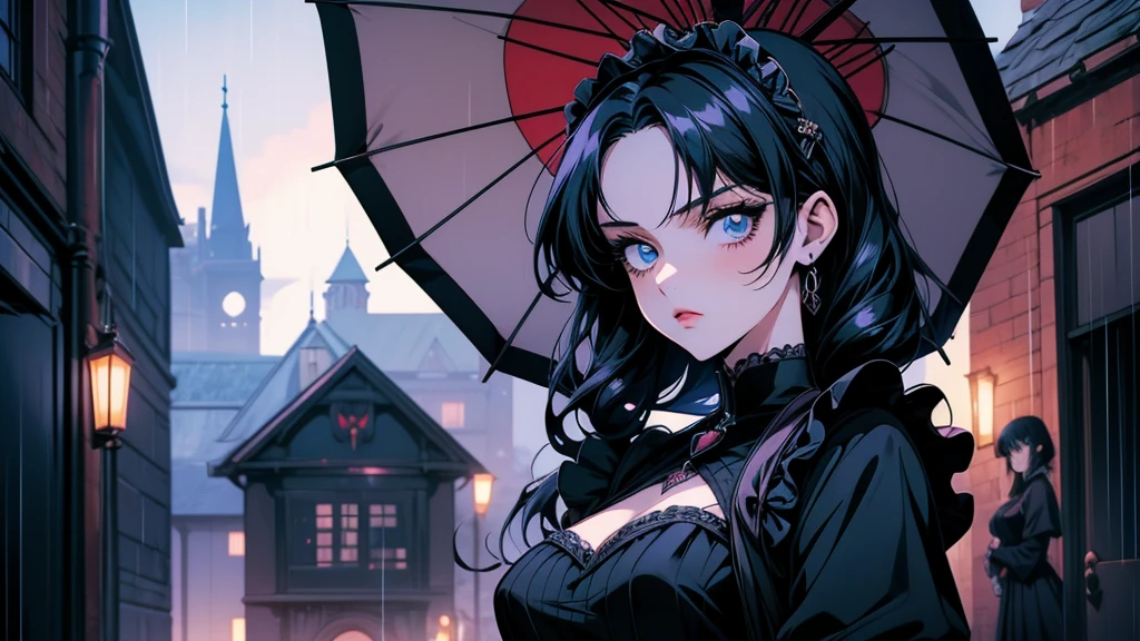 Anime Girls with black hair and blue eyes holding an umbrella, gothic maiden Anime Girls, Anime Girls in a maid costume, 1 7 year old anime goth girl, Anime Girls wearing a black dress, Cute girl anime visuals, Rorish, Anime Moe Art Style, Anime Styleに, (Anime Girls), Anime Style, black, Beautiful anime style
