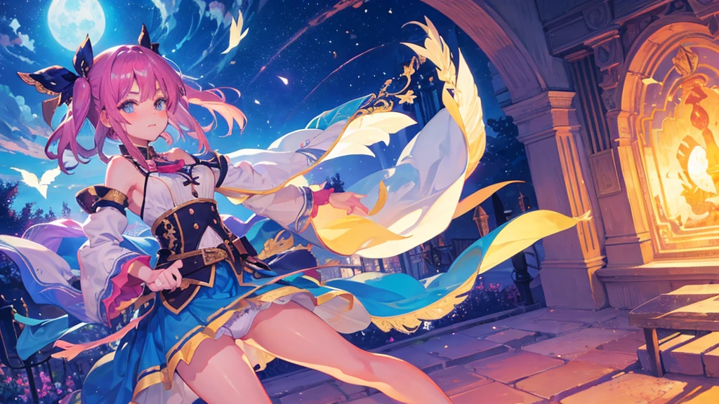girl dancing under a mystical sky