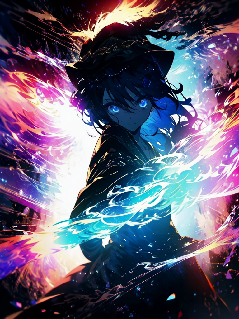 25-year-old girl、Rune background、black magician、Wearing a black robe、mesmerize、cute woman、Elegant hairstyle、indigo hair color、Slightly shorter hair、blue eyes、look at the viewer、masterpiece、Best image、
