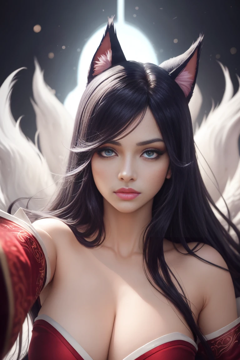 Ahri,1 piece of giant, cabelo longo e branco, olhos vermelhos, sozinho,uma saia longa branca , irelia, olhando para o visualizador, cabelo branco, Armaduras, separated lips, , foreshortening, symmetrical eyes, , Fundo Medieval, ,