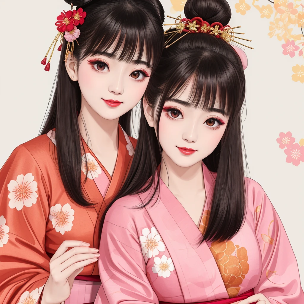 Each has a different expression2People and sisters、(2 girls)、⦅Dancing traditional arts with grace)、((Big Breasts、Small Face、Not exposed))、Highest quality、masterpiece、(Black Hair、Bun Hair)、Brown Eyes、⦅Wide angle、Angle from above the waist、雑誌の表紙のPause、Their gazes are different, gazing into the distance⦆、(8K High Quality、masterpiece、High resolution、Realistic and beautiful light and shadow、(Highest quality)、(High Resolution)、(Very delicate and beautiful)、(Beautiful 8k face)、(With a smile、Beautiful eyes)、(Clear skin)、(Soft hair)、(8Head to Body)、(A Japanese style yukata kimono with red, pink and orange floral patterns on a white background, interspersed with gold powder、Wearing a yukata2Beautiful Japanese girls)、((Tanabata decoration background))、((Small Face))、(arms up)、Thin and small nose、(Red lipstick)、(Make your cheeks red)、(Glossy skin)、((Ink painting style))、Very thin eyebrows、Overall ultra-high image quality、(She is wearing maiko-style makeup.)、Whitening、Long and beautiful eyelashes、Glowing Skin、(Red cheeks),Straight nose、masterpiece、Highest quality、whole body、 Eyebrows visible through hair、Bun Hair、Grin、Gal、コGal、Viewer's Eyes、Plaid、Stylish、woman、fine、Pause、
Waiting to start