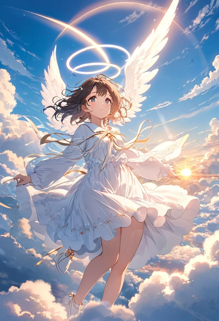 Pretty Girl Angel、Flying through the clouds towards the morning sun