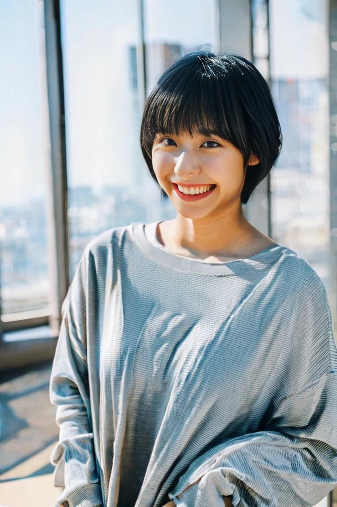 lens: 135mm f1.8, (1 person), (masterpiece), (Highest quality), (RAW Photos), (Beautiful 20 year old Japanese woman), Cute face, (Deeply chiseled face:0.7), (Full nudity), (In the studio), (smile), (sunlight), (((Nsfw))), Whole body, (pubic hair), Pussy, Nipples, tits, model, (Open up), Bold, Sweat, Asshole, Butt, Pussyを拡げる, Wearing a black collar, 