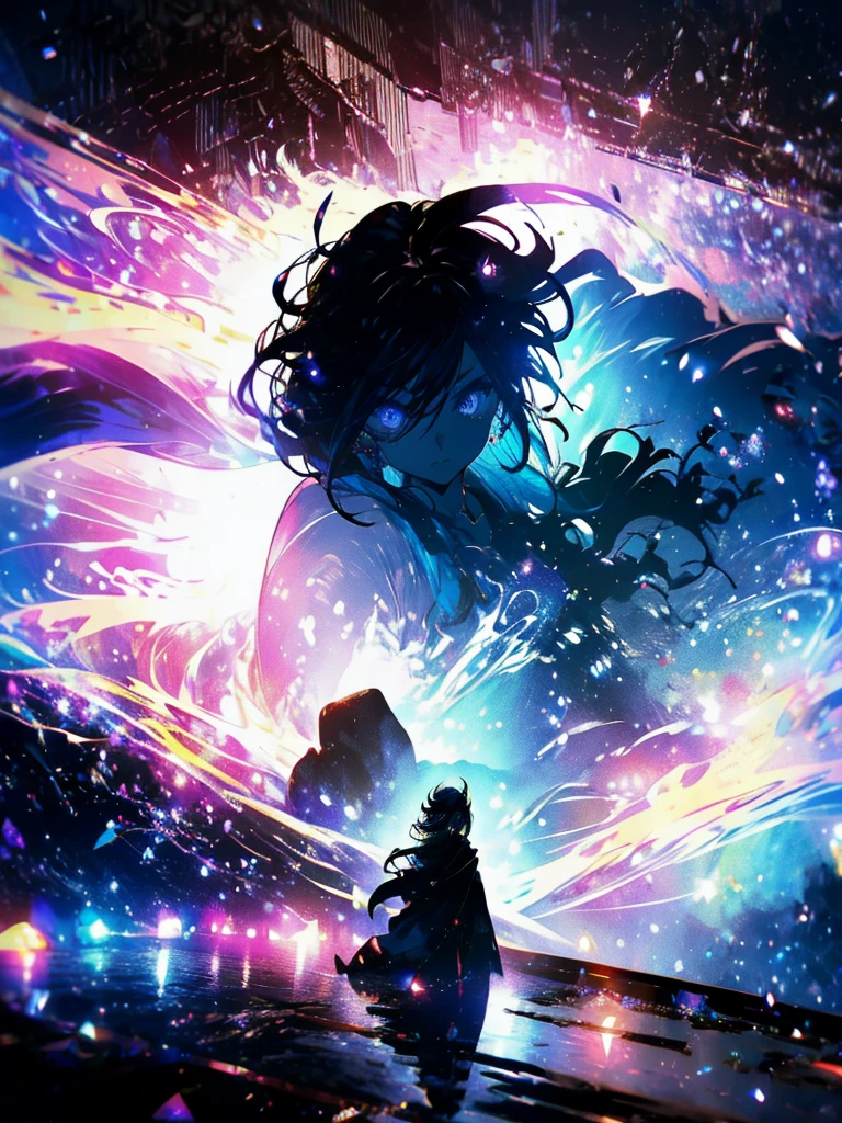 25-year-old girl、Rune background、black magician、Wearing a black robe、mesmerize、cute woman、Elegant hairstyle、indigo hair color、Slightly shorter hair、blue eyes、look at the viewer、masterpiece、Best image、