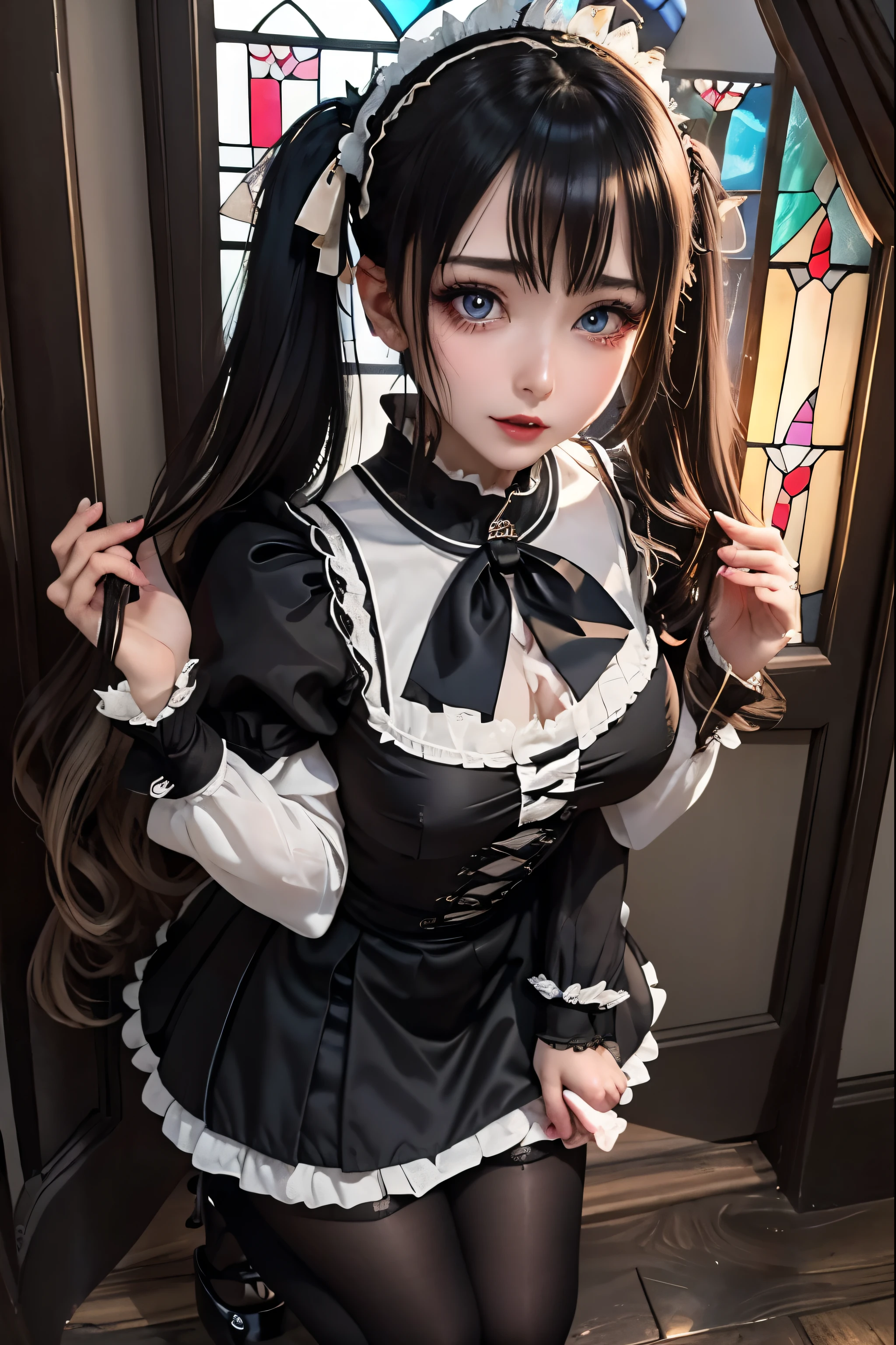 Hard Dark Gothic Makeup、Black dark eyeshadow、sad、Good skin radiance、Dark Gothicメイク、Dark smile、palace、The beauty of fragrance、24-years-old、Expression of intense pleasure、Embarrassed look、Dark Gothic、Highest quality、Expression of sexualure amid suffering、Drunk face、紫のMaid clotheysterious、Noble、The face of someone holding it in the toilet、sexy、Loving le、Twin tail hair、Right blue eye, Left eye is red、Super tempting pose、Platform Heel Shoes、Heavy makeup、Gothic Lolita clothes、 Hair、Long Hair Straight Hair、Cute Gothic Lolita Dress、Beautifu、elegant features、Attractive face、Stained glass is the background、Chest glistening with sweat、The room is dark、goth long dress、Bell Sleeves、Wizard Sleeve、Decadent look、Sexually excited expressionthighs wet with water、Thighs that are wet and shiny with oil、Background of a room full of roses、sad expression、Rose Maiden、The embroidery is pink、The dress has pink embroidery.、Thigh-high socks、Knee-high socks、Gentle expression、Dark black eyeshadow、Stained glass and rose background、thighs are a little thin、Female Duo、Female couple、dark church background、Stained glass、Black metal world、Dark Castle、Dark Room、Slender body、gothic long dress、Victorian dress、Her thighs are shining with sweat、My body is wet and shiny、Lots of glitter on the thighs、sweating、My thighs are sticky from sweating、Sweat glistening on my thighs, The whole body is sweaty and shiny、I sweated a lot.、My thighs are sweaty、My thighs are wet、My thighs are shining with sweat、A lot of sweat glistening all over the body、Small breasts、upright、Are standing、Hold t in your right hand、Hold the lantern in your left hand、pantyhose、Dynamic Angle、Looking down on opt、