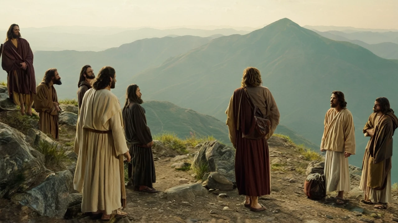 Jesus and his disciples in the mountain