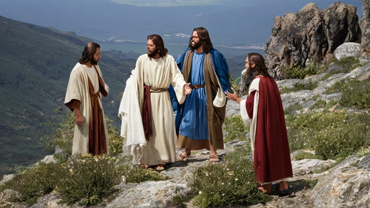 Jesus and his disciples in the mountain