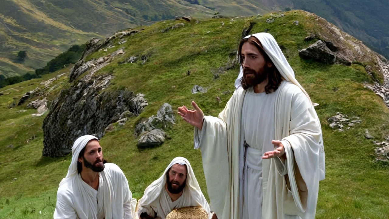 Jesus and his disciples in the mountain