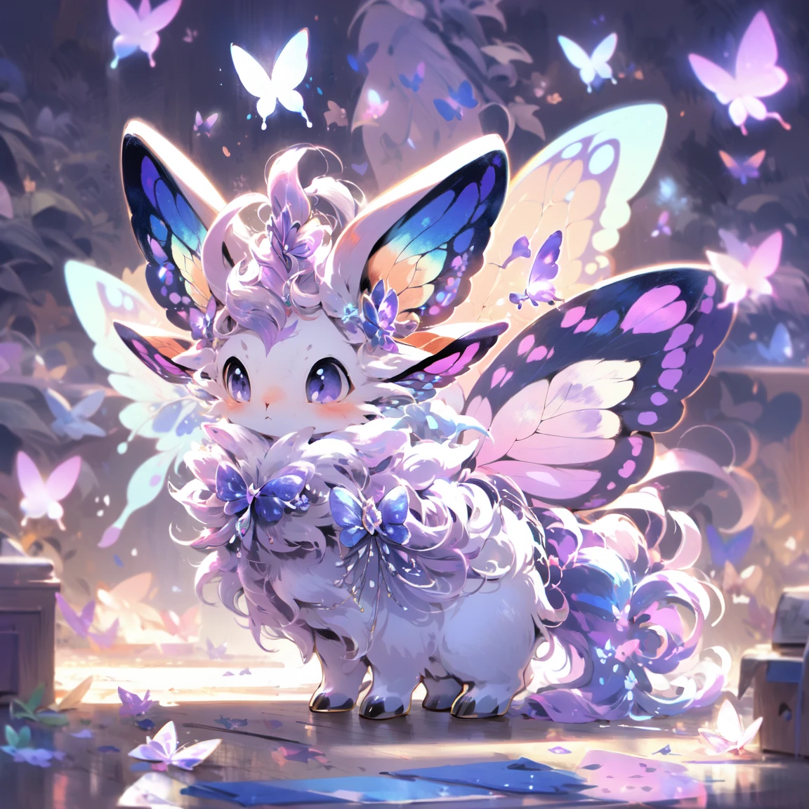 butterfly fairy,unicorn,Simple background,Purple background