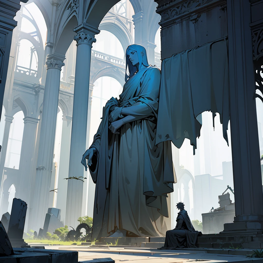 Magestic Statue made of Titanium, ruins, under the surface, male