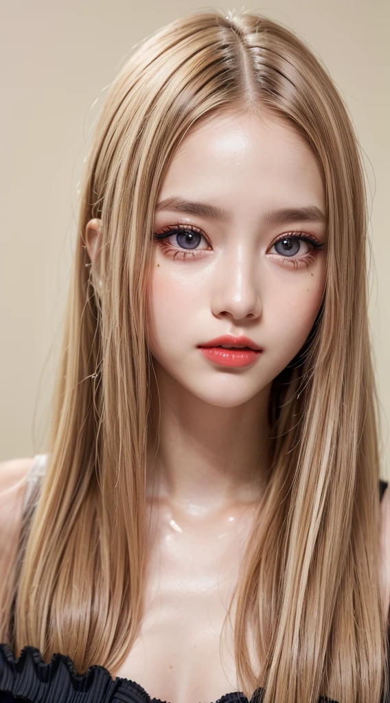 (8k, 4k, best quality, highres, ultra high res:1.1), (masterpiece, realistic, photo-realistic:1.1), 1girl,  face, close-up, twintails, blonde hair, black eyes, red lips,  (looking at viewer:2), absurdly long hair, long eyelashes, eyeshadow,  small face, big eyes,
bare shoulders,
high contrast,