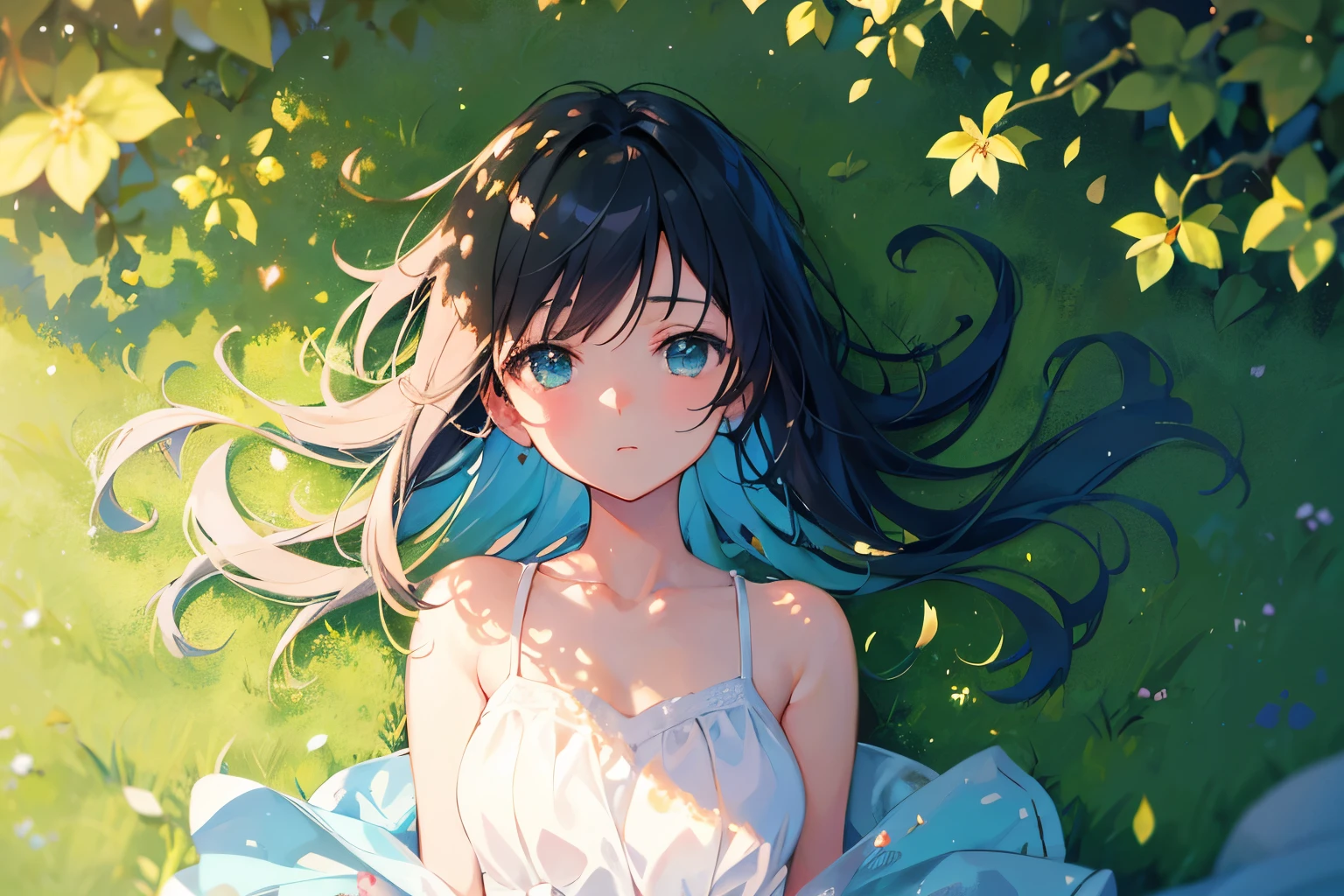 Create exquisite illustrations reminiscent of Makoto Shinkai's style, It has ultra-fine details and top-notch quality. Generate a high-quality illustration depicting a scene of summer where a beautiful girl's hair is blowing in the wind. Ensure that the overall composition exudes a sense of nostalgia and fantasy, with intricate details capturing the essence of a nostalgic summer day. Pay attention to elements such as the gentle breeze ruffling the girl's hair, the warm sunlight casting dappled shadows, and the serene expression on the girl's face as she enjoys the tranquility of the moment. Aim for a finely crafted artwork that transports viewers to a nostalgic and whimsical summer scene. best quality, masterpiece