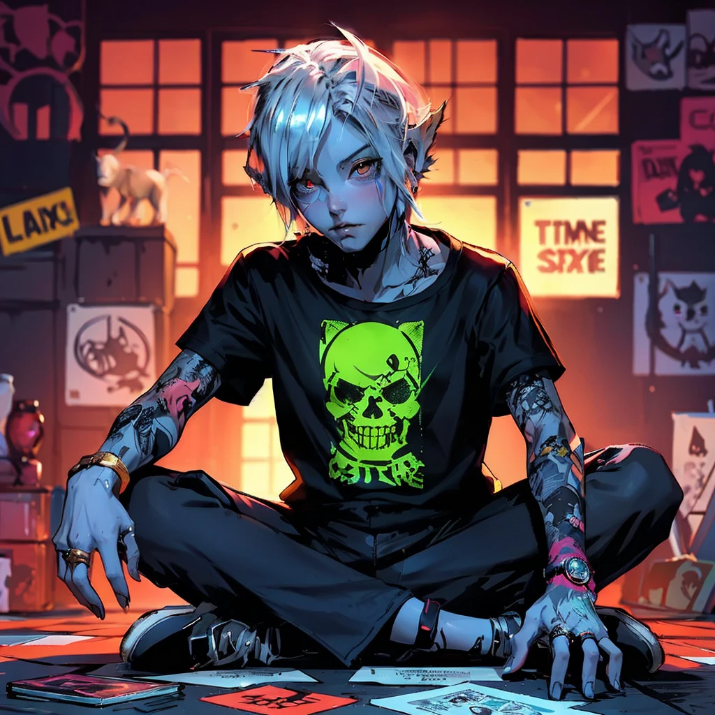a woman sitting on top of a box next to a cat, artstyle : ilya kuvshinov, shiny colorful, sexy girl wearing shorts, black jeans, medibang, characters merged, anime like