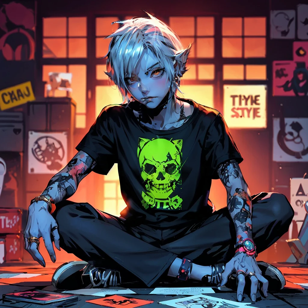 a woman sitting on top of a box next to a cat, artstyle : ilya kuvshinov, shiny colorful, sexy girl wearing shorts, black jeans, medibang, characters merged, anime like