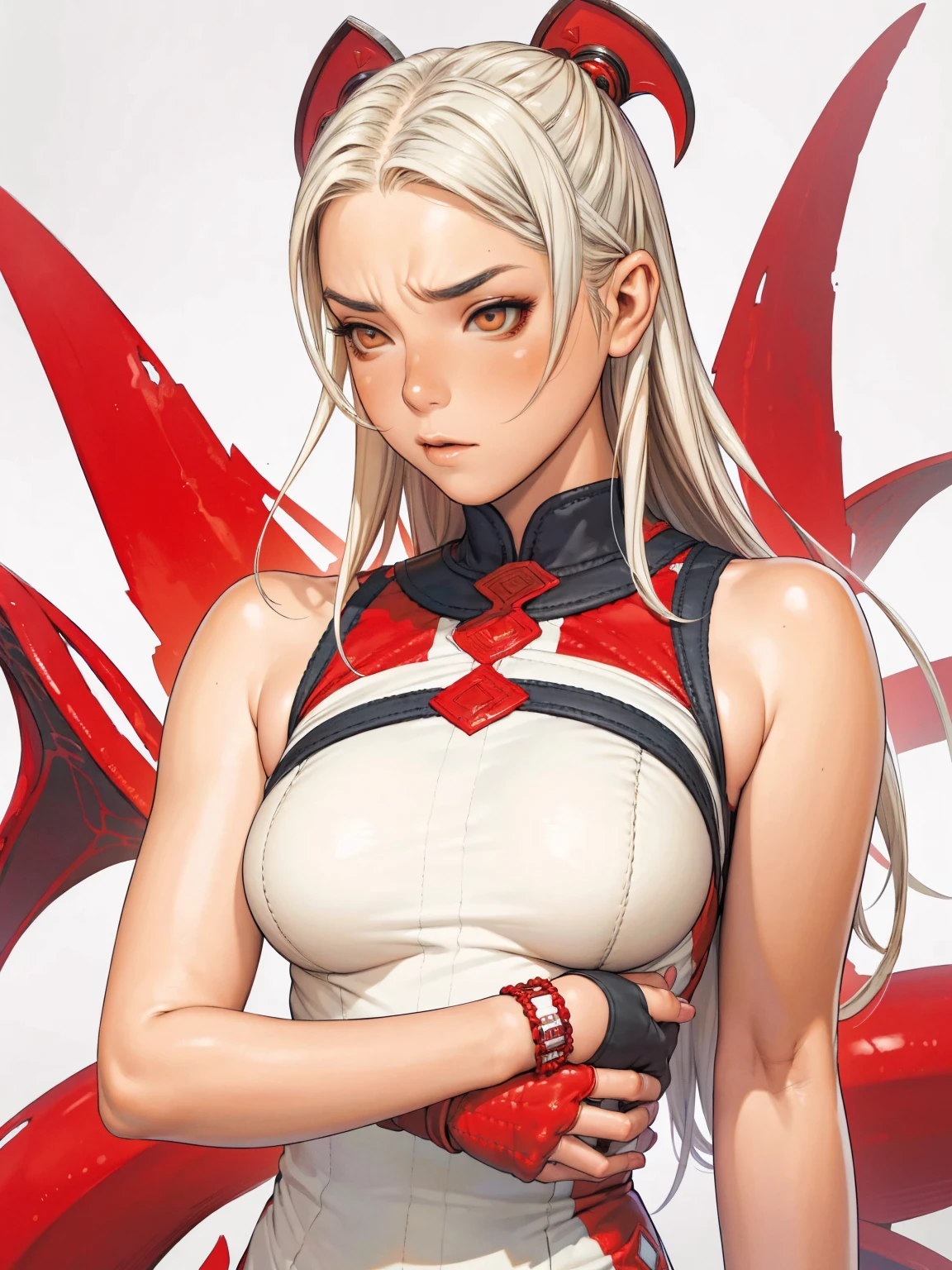 (((red and white checkered pattern))), The most powerful girl on the planet with an aggressive evil dragon outfit, arms with scale textures, fogo saindo dos cabelos longos, dragon claws for hands. Agilidade, pose de lutadora, expression of hatred on the face, melhor qualidade, high resolution, 