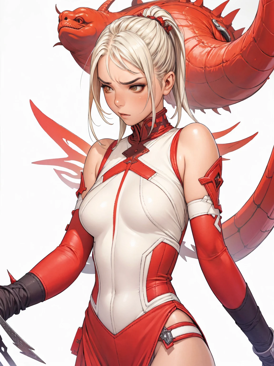 (((red and white checkered pattern))), The most powerful girl on the planet with an aggressive evil dragon outfit, arms with scale textures, fogo saindo dos cabelos longos, dragon claws for hands. Agilidade, pose de lutadora, expression of hatred on the face, melhor qualidade, high resolution, 