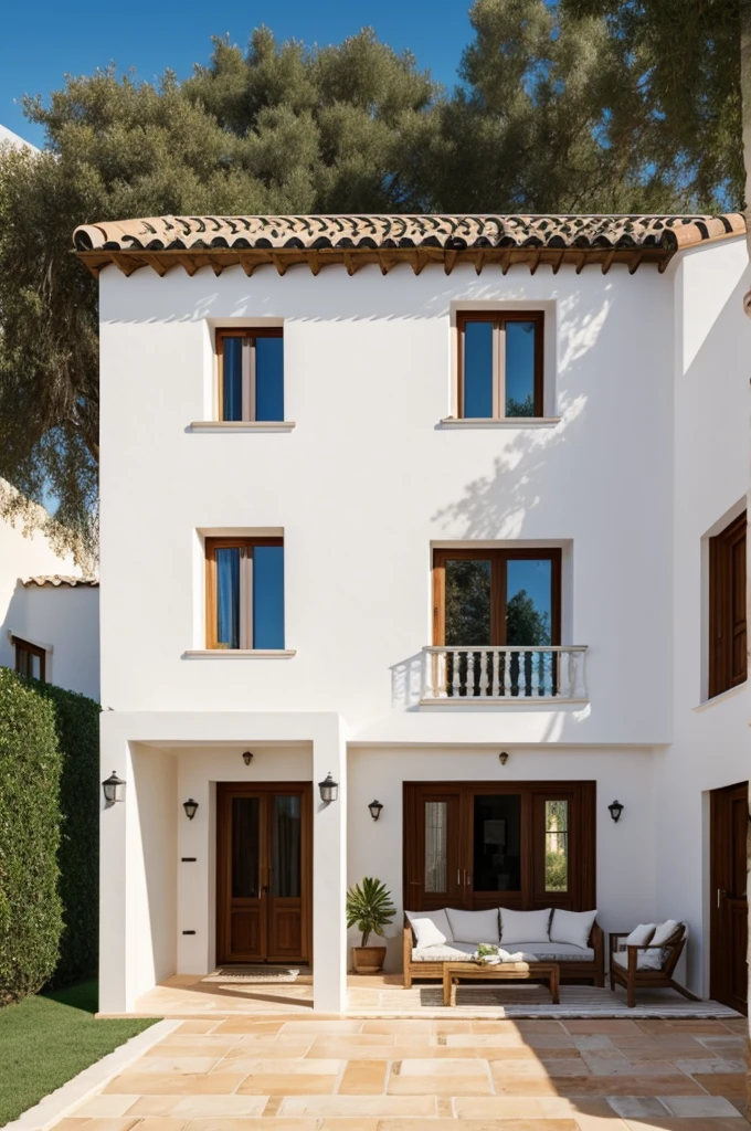 small country house, Mediterranean style, minimalista, con estacionamiento