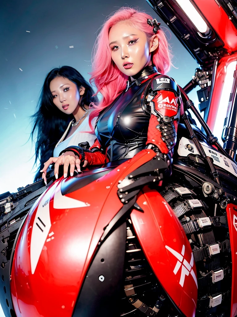 (8k, RAW photo, best quality, masterpiece:1.2), mecha, cyberpunk, ultra-detailed, 1 girl, cute, solo, beautiful detailed sky, detailed cafe, night, sitting, dating, (nose blush), (smile:1.1), (closed mouth), large breasts, seductive smile, large aparture, professional lighting, Sony A7R4, Zessie 50mm F1.8, medium breasts, beautiful detailed eyes, (collared shirt:1.1), bowtie, pleated skirt, (short hair:1.2), floating hair