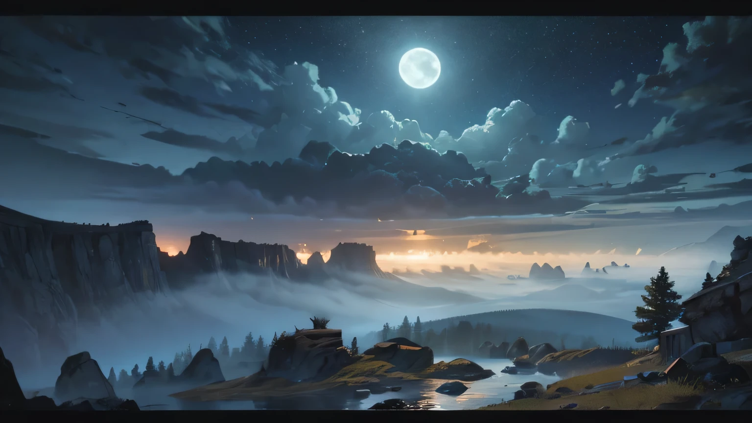 a night sky in the 1st century AD, full moon, detailed night sky, stars, dark atmosphere, cinematic lighting, dramatic, photorealistic, 8k, high quality, detailed clouds, atmospheric haze, volumetric lighting, moody lighting, detailed landscape, detailed mountains, detailed trees, detailed grass, detailed rocks, detailed foliage, highly detailed, masterpiece, ultra-realistic, hyper realistic, intricate details, cinematic composition, dramatic mood, atmospheric, photorealistic, muted colors, warm tones, high resolution