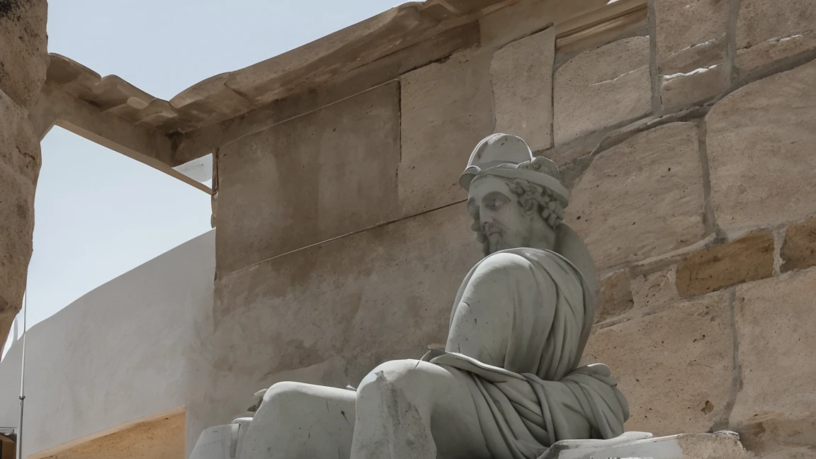 A greek statue with aesthetic design looking at cellphone