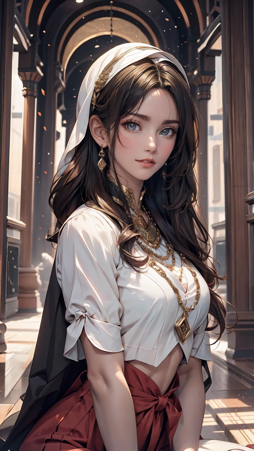 a beautiful brunette witch (Hermione Granger's face), only with her nun's hat, completely naked, big breasts, big ass, not so wide thighs, view from above, sensual line, artistic figure, her expressions suggest explicit sex, legs open and up, without panties, she receives a thick cock, with one hand she sensually touches her breasts, with the other she covers her mouth, she cries with pleasure and shame, explicit sex, very fine details, film production, warm lights