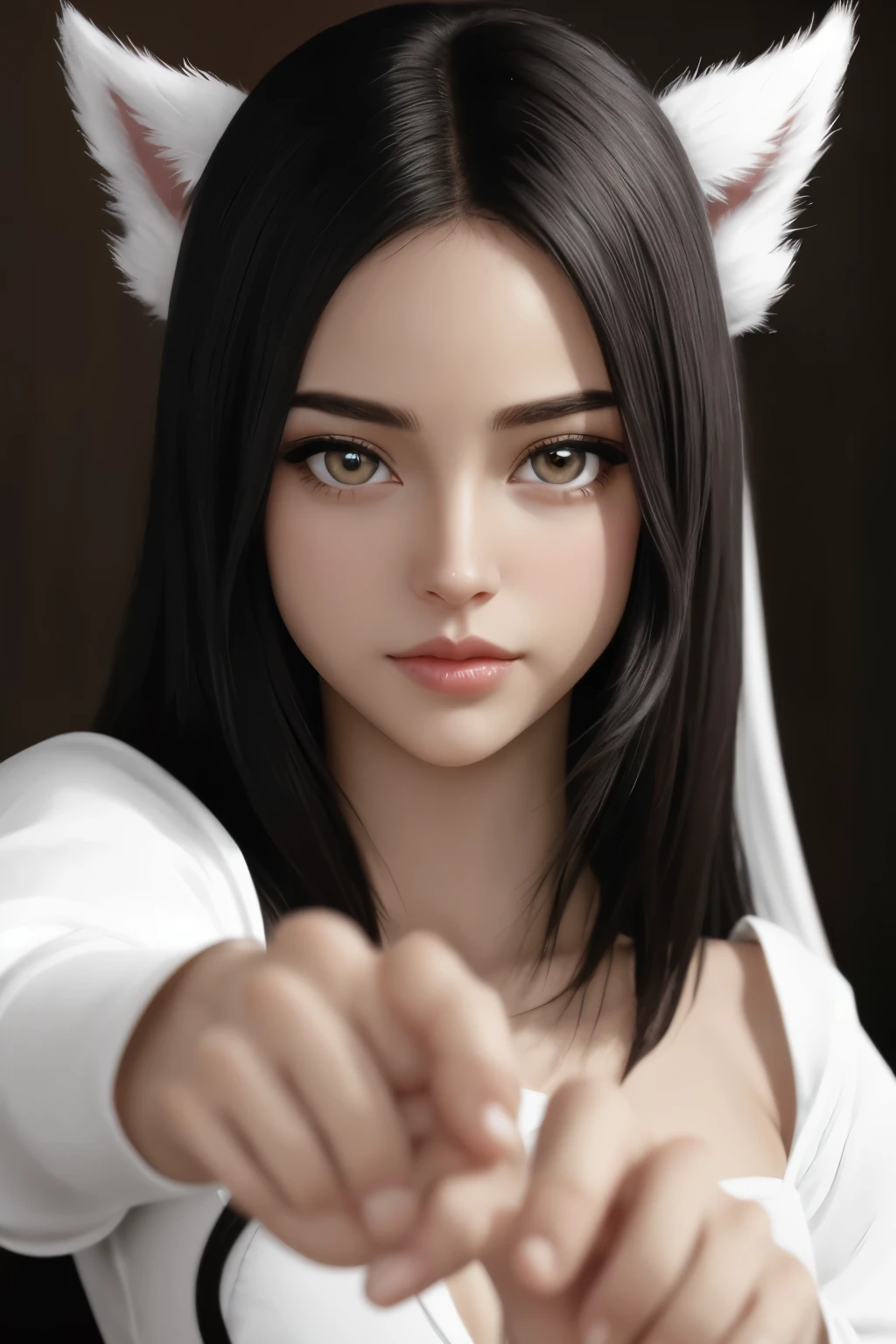 Ahri,1 piece of giant, cabelo longo e branco, olhos vermelhos, sozinho,uma saia longa branca , irelia, olhando para o visualizador, cabelo branco, Armaduras, separated lips, , foreshortening, symmetrical eyes, , Fundo Medieval, ,