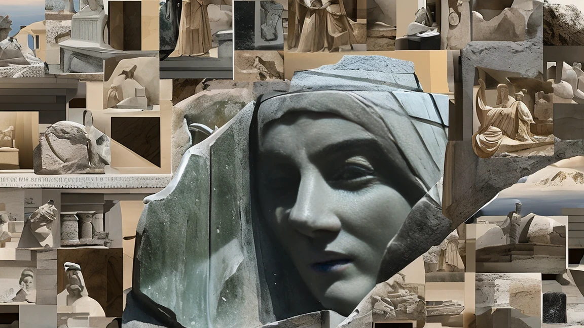 a greek statue in collage style