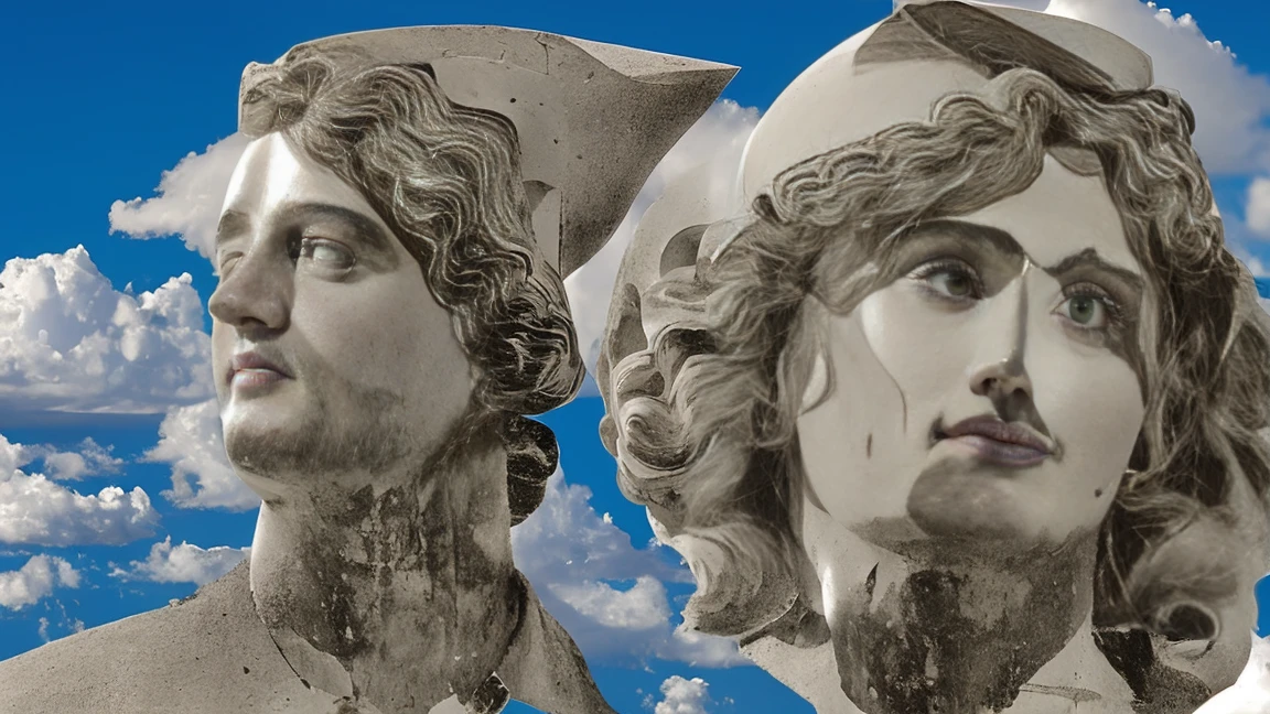 a greek statue in collage style